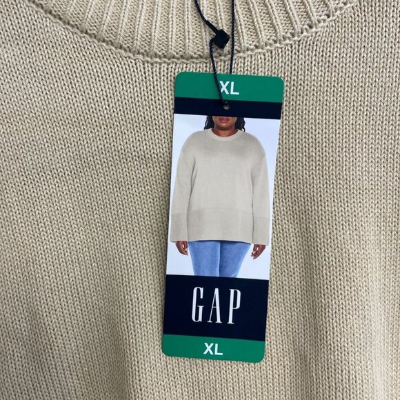 NEW Gap Women's XL Beige Cotton Sweater Crewneck Pullover - Picture 8 of 10
